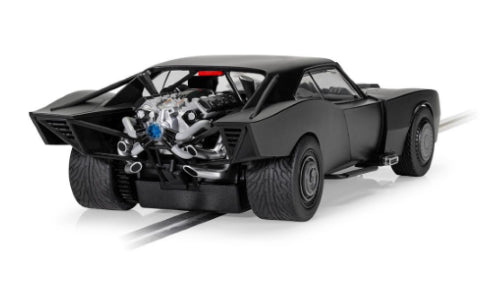 Scalextric Batmobile from 'The Batman' 2022, sleek design in black livery for high-speed racing thrills.