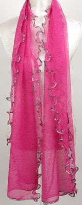 Lightweight pink Lurex scarf with curly edges, measuring 150x50cm, perfect for elevating any outfit with a touch of glamour.