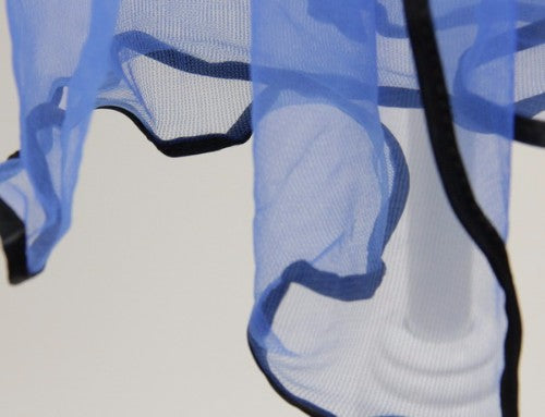 Lightweight cobalt chiffon scarf with satin edges, measuring 190x75 cm, perfect for elevating any outfit.