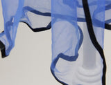 Lightweight cobalt chiffon scarf with satin edges, measuring 190x75 cm, perfect for elevating any outfit.