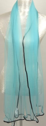 Lightweight teal chiffon net scarf with satin edge, measuring 190x75cm, perfect for versatile year-round styling.