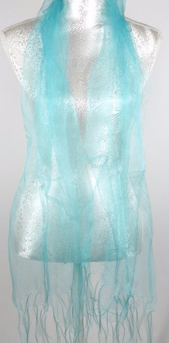 Elegant 100% silk wrap in AQUA, 180cm x 70cm with 10cm tassel, perfect for stylishly enhancing any outfit.