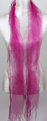 Luxurious fuchsia 100% silk wrap, 180cm x 70cm with 10cm tassel, ideal for casual or formal wear.