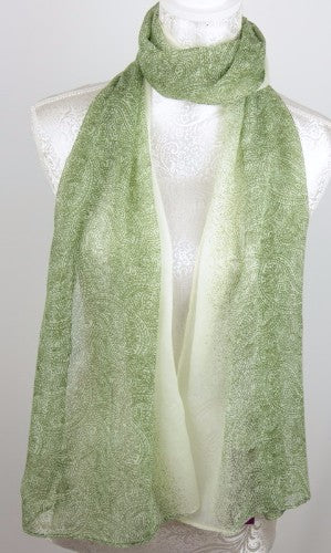 Olive scarf with white edge detail, soft polyester, versatile 180 x 45 cm, perfect for any season and occasion.