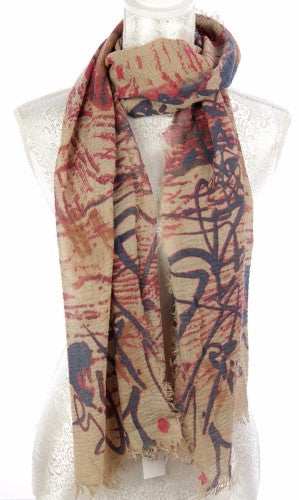 Taupe Random Art Scarf measuring 45x185 cm, made of 20% cotton and 80% viscose, adding elegance and creativity to any outfit.