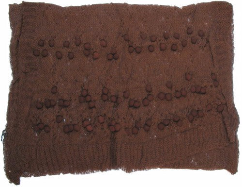 Luxurious chocolate-colored mohair knitted accent piece, 155cm long, featuring playful ball detail for cozy decor.