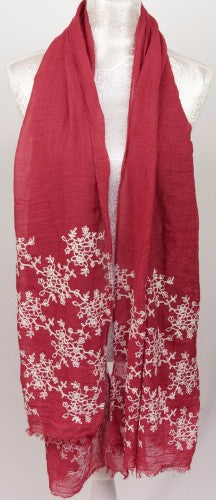 Burgundy fabric with elegant embroidery, soft cotton-viscose blend, ideal for chic outfits and home decor projects.