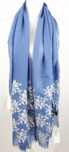 Vibrant royal shawl with unique embroidery, made from a soft cotton-viscose blend, perfect for stylish layering.
