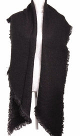 Luxurious black shawl, measuring 220x50+2x4cm, made from a warm, lightweight blend of polyester and acrylic.