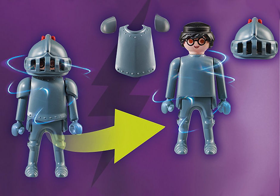 Playmobil Scooby-Doo set features Scooby and Black Knight solving mysteries under the moonlight with painting accessories.