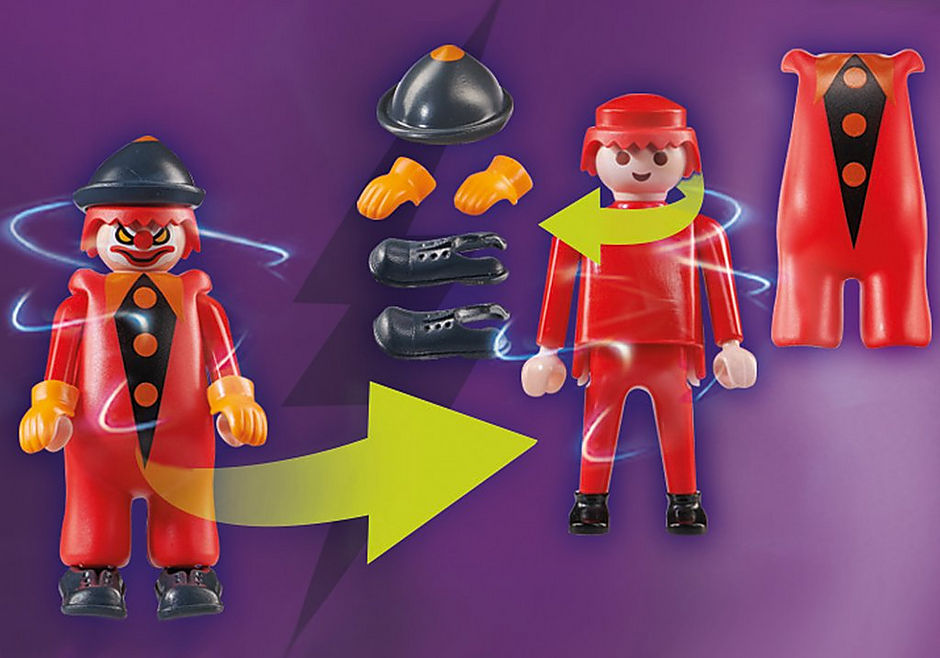 Scooby-Doo disguised as a balloon seller investigates the Ghost Clown at the circus in this engaging Playmobil adventure set.