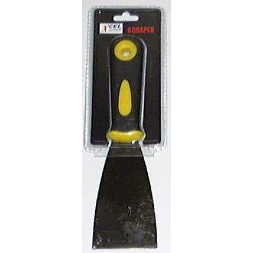 Xcel 2-1/2" paint scraper with soft rubber grip, ideal for efficient scraping, wallpaper stripping, and home repairs.