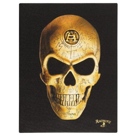 Bold Alchemy Omega Skull canvas plaque, 25x19 cm, perfect for gothic decor and a captivating focal point.
