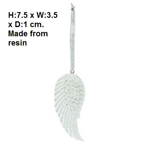 Magical white angel wing glitter hanger with intricate detailing, ideal for whimsical home decor and special events.