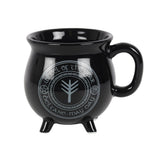 Beltane Colour Changing Cauldron Mug by Anne Stokes featuring a glowing dragon and sabbat symbols, perfect for hot beverages.