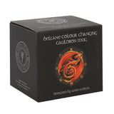 Beltane Colour Changing Cauldron Mug featuring a red dragon and glowing sabbat symbols, perfect for hot beverages.