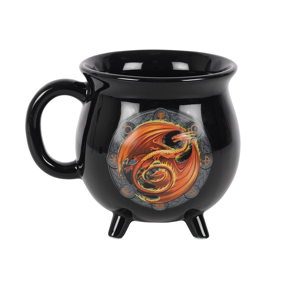 Beltane Colour Changing Cauldron Mug featuring a red dragon and glowing sabbat symbols, crafted from premium New Bone China.