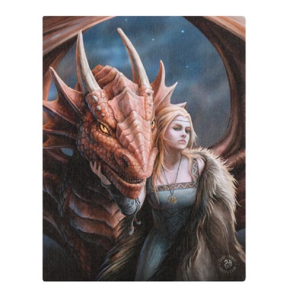 Small canvas art by Anne Stokes featuring intricate dragon design, depicting the theme of friendship and rivalry.