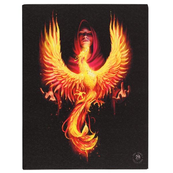 Small Phoenix Rising Canvas Plaque featuring vibrant artwork by Anne Stokes, symbolizing rebirth and resilience in home decor.