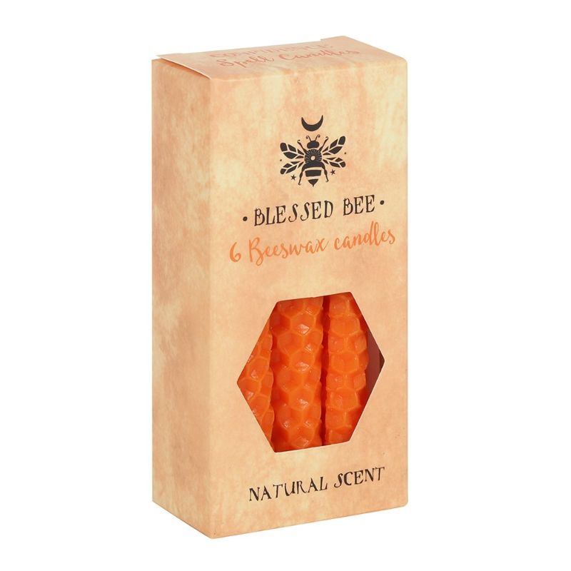 Pack of 6 vibrant orange beeswax candles for spellwork, enhancing confidence with a warm, natural scent and 1-hour burn time.