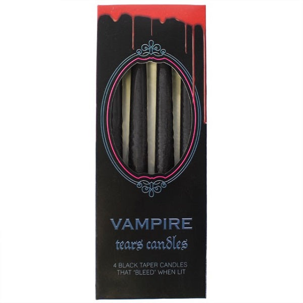 Pack of 4 Vampire Tear Candles featuring a bleeding red wax effect, perfect for Halloween decor and spooky ambiance.