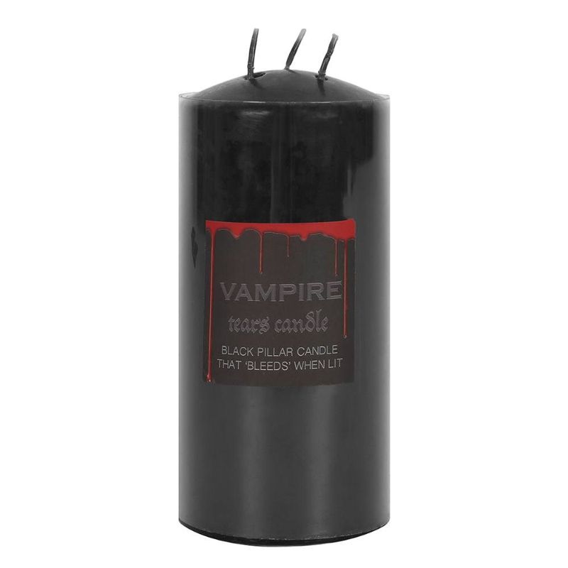 A 15cm tall red pillar candle resembling vampire tears, featuring three wicks for a long-lasting glow and gothic decor.