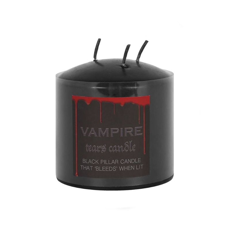 Red 7.5cm Vampire Tears Pillar Candle with three wicks, melting wax, perfect for gothic decor and Halloween ambiance.