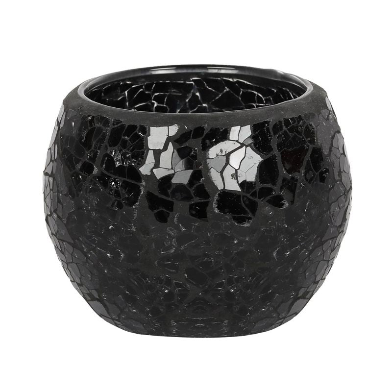 Small Black Crackle Glass Candle Holder