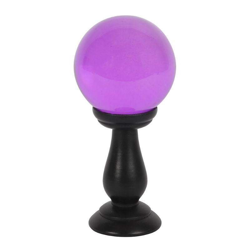 Purple 90mm crystal ball on a black wooden stand, perfect for divination and elegant home decor.