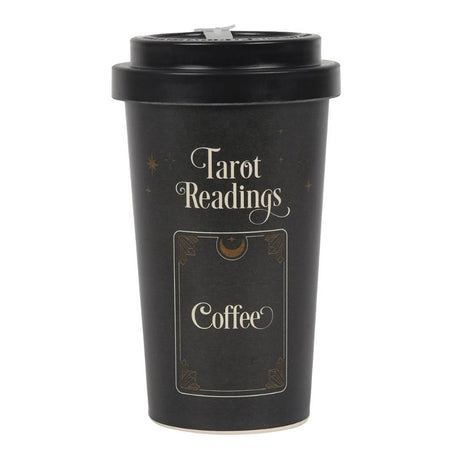 Tarot Readings Bamboo Eco Travel Mug featuring a coffee tarot card design, perfect for sustainable sipping on the go.