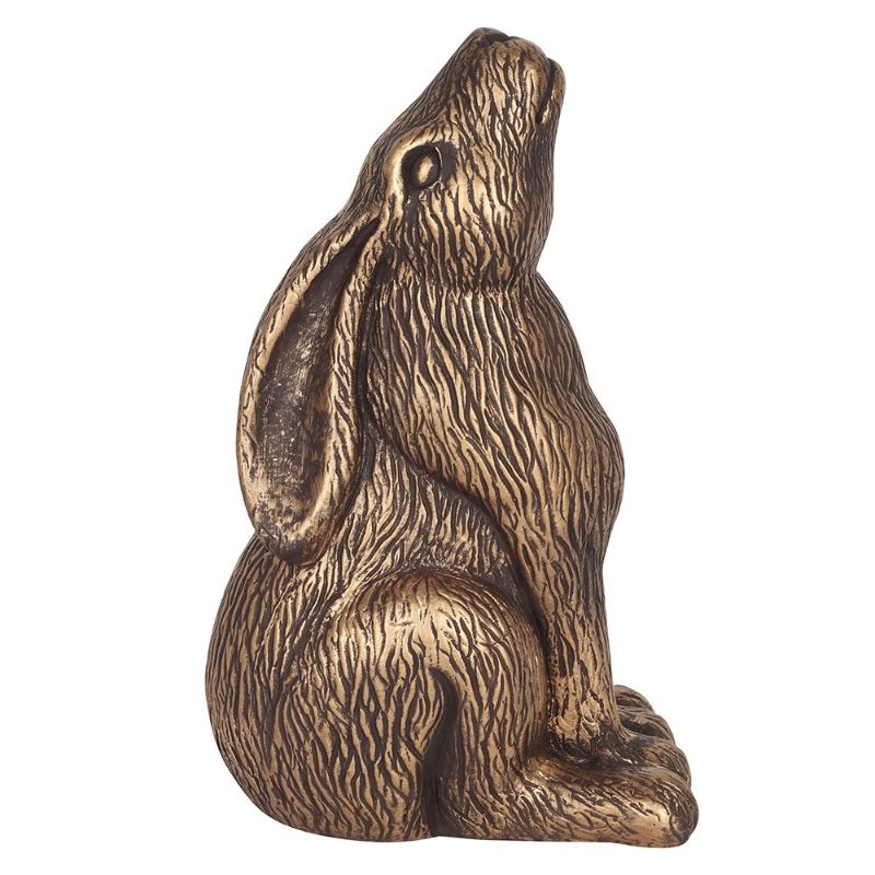 Bronze Garden Moon Gazing Hare statue, 31cm tall, intricately designed with a stunning bronze finish for outdoor elegance.