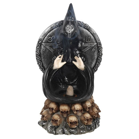 Black Cloak Incense Cone Holder featuring a cloaked figure and skulls, ideal for enchanting incense rituals and decor.