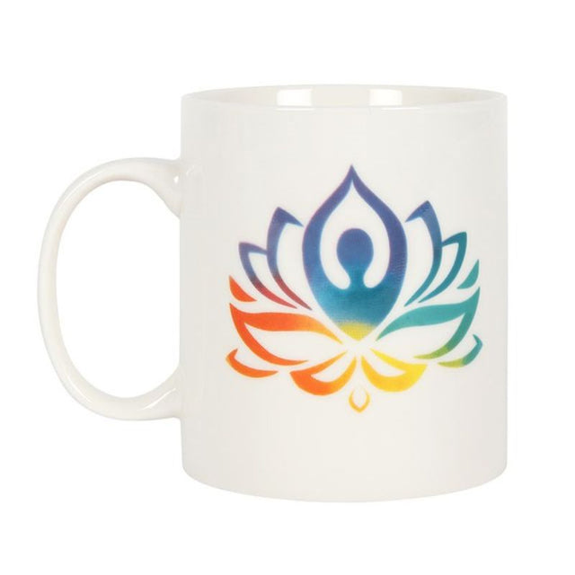 Ceramic mug featuring a serene watercolour lotus design, perfect for yoga enthusiasts and mindful sipping.