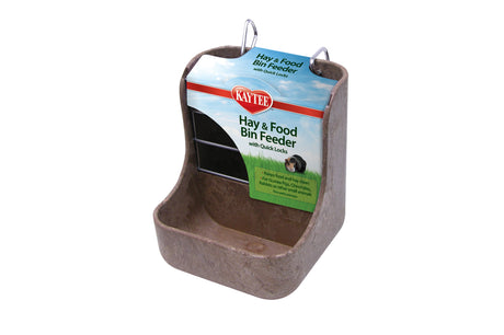 Kaytee Hay-N-Food Feeder, 2-compartment design for hay, greens, and pellets, 145mm x 145mm x 180mm, available in 4 colors.