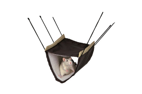 Dual-level hammock for small pets, featuring a cozy nylon/lamb fur design, perfect for relaxation and climbing, 22 x 15 cm.