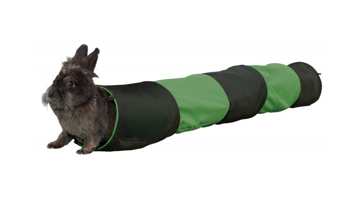 Rabbit Play Tunnel made of soft cotton, 1.3m long, perfect for indoor/outdoor fun for rabbits and small rodents.