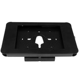 Lockable steel tablet stand for iPad, ideal for secure mounting on desk or wall, perfect for business and educational use.