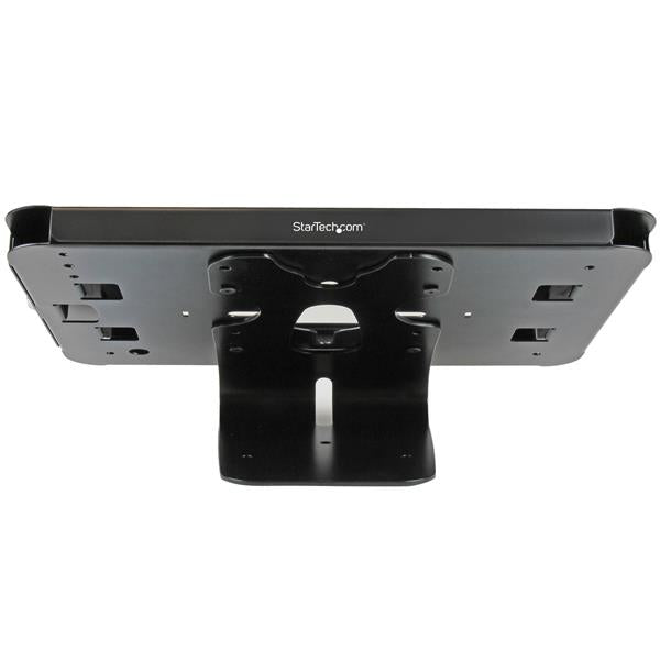 Lockable steel tablet stand for iPads, suitable for desk or wall mounting, ideal for secure POS and kiosk applications.