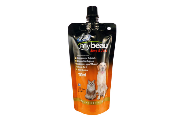 My Beau Pets Bone & Joint 150mL, a premium supplement for optimal joint health in dogs and cats, enriched with key nutrients.