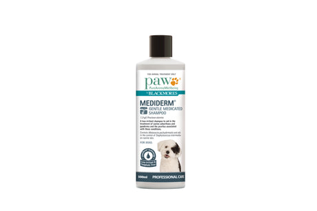 PAW MediDerm Shampoo 500mL, a gentle antibacterial solution for dogs with sensitive skin, promoting health and comfort.