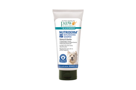 PAW NutriDerm Shampoo 200mL: sulfate-free oatmeal shampoo for healthy skin and a shiny coat in pets, soothing and moisturizing.