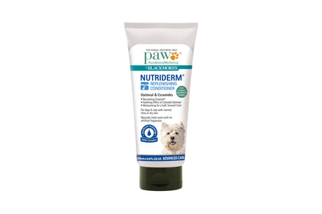 PAW NutriDerm Conditioner 200mL for pets, enriched with nutrients and oatmeal for healthy, hydrated skin and coat.