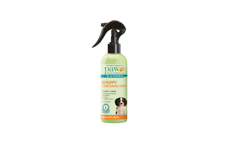 Gentle conditioning spray for puppies, detangles fur, promotes a healthy coat, cruelty-free, 200mL size for easy grooming.