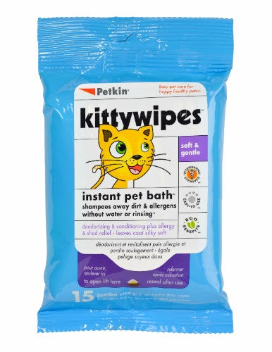 Soft, natural cleansing wipes for cats; cleans, conditions, and deodorizes fur while promoting skin health.