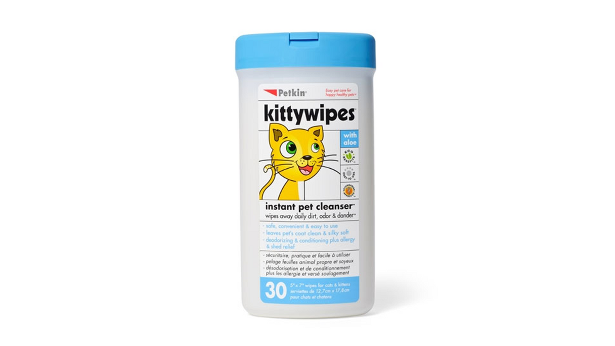 Gentle Kitty Wipes by Petkin, 30pk, for easy grooming, moisturizing, and soothing your cat's coat and skin at home.