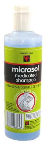 Vet Remedies Microsol Medicated Shampoo 250mL, a cleansing solution for pets, combats skin issues and disinfects effectively.