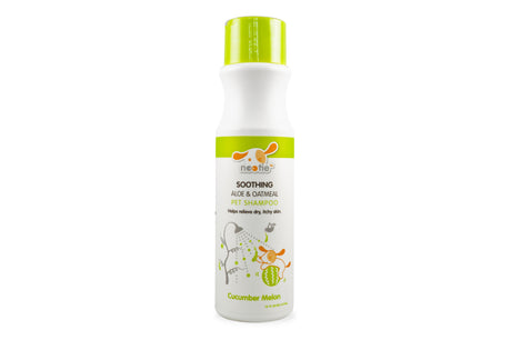 Nootie Dog Shampoo in Cucumber Melon; 473ml, soothing aloe and oatmeal for dry skin relief and a fresh scent.