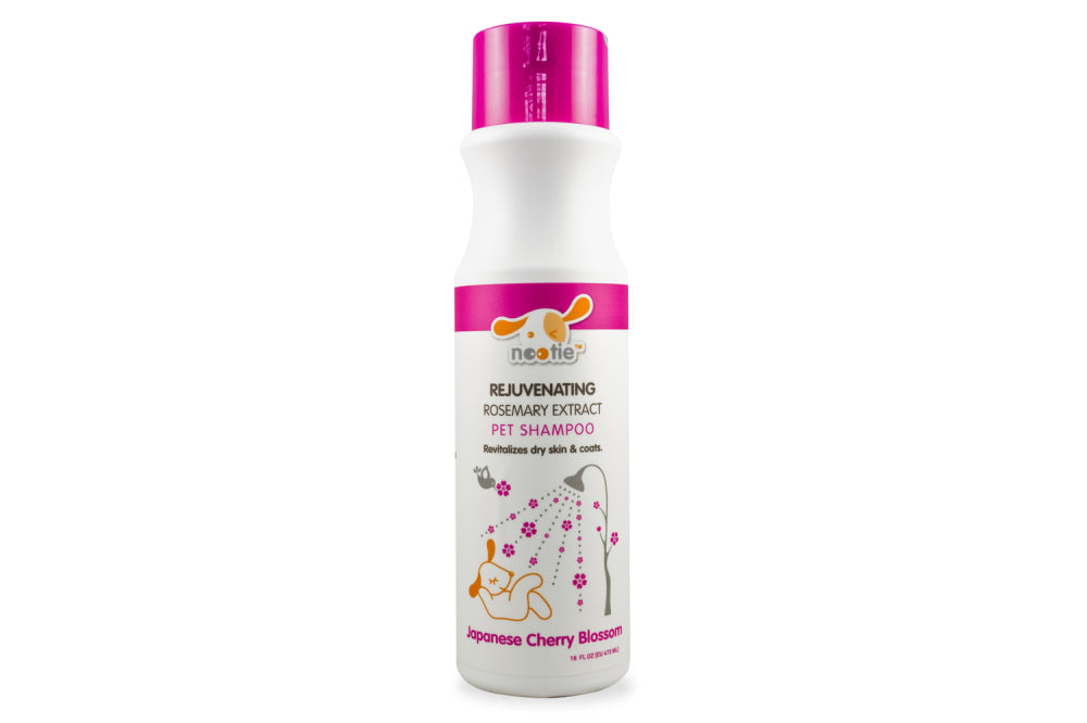 Nootie Japanese Cherry Blossom Dog Shampoo in 473ml bottle, nourishing coat and skin with natural ingredients and a delightful fragrance.