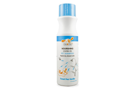 Nootie Dog Shampoo in Sweet Pea & Vanilla, 473ml, nourishes coats, hydrates skin, and leaves pets smelling fresh.