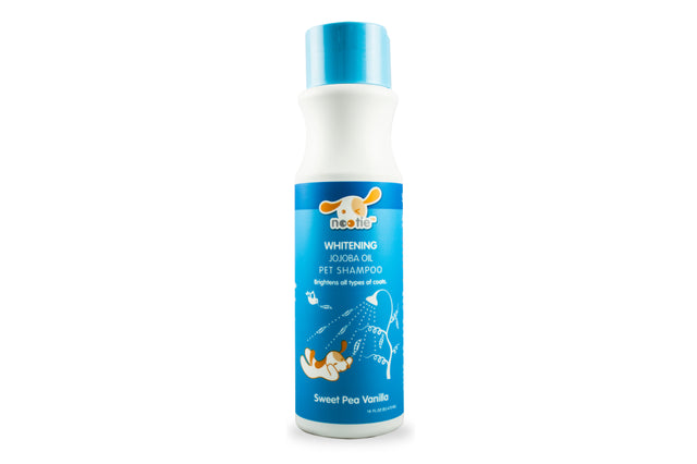 Nootie Dog Shampoo 473ml enhances coat shine with Sweet Pea and Vanilla while being bleach, soap, and paraben-free.